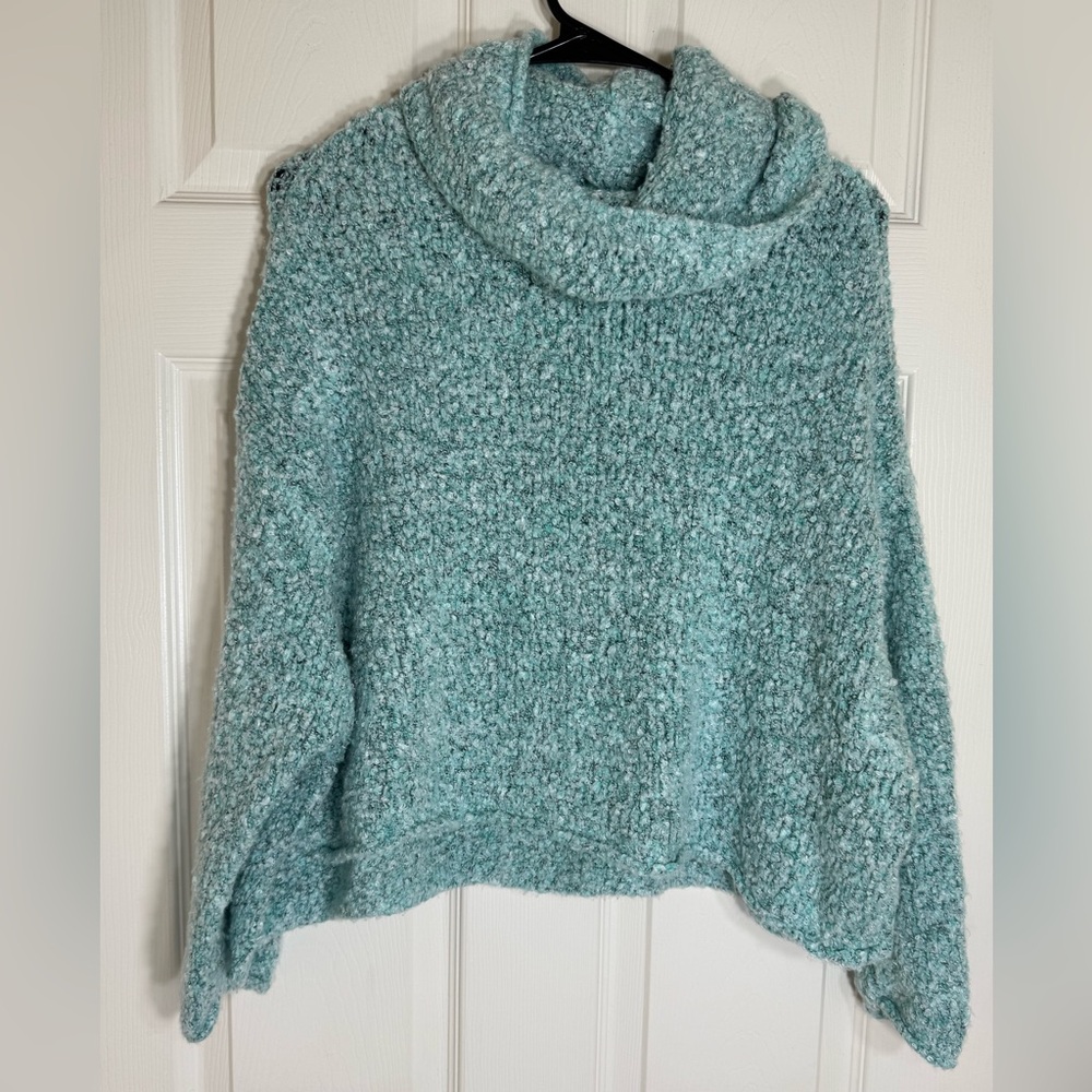 Free People Cozy Cowl Neck Textured Bouclé Knit Sweater Teal‎ Blue Size XS